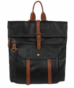 Fashion Buckle Flap Backpack CJF080 BLACK